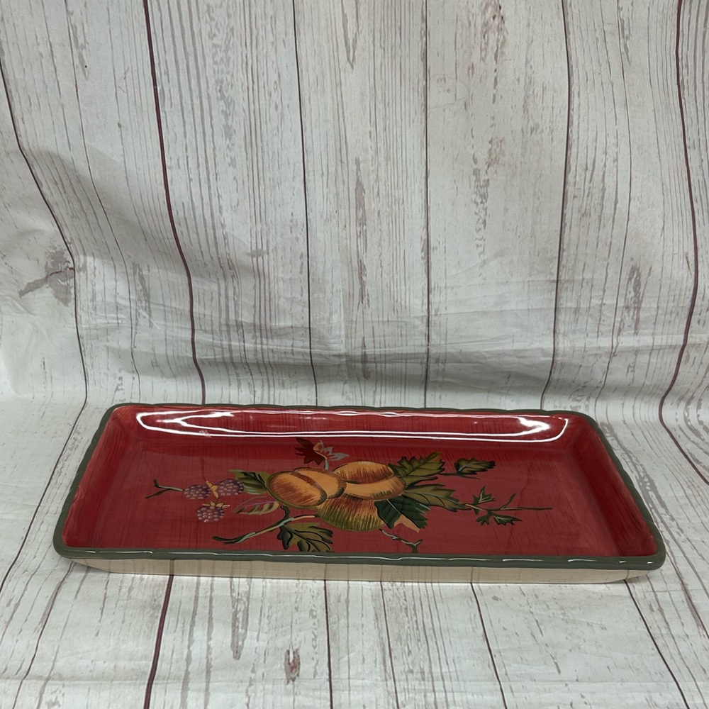 Tracy The Octavia Hill Collection Rectangle Snack Tray Red Green Peaches Berry
